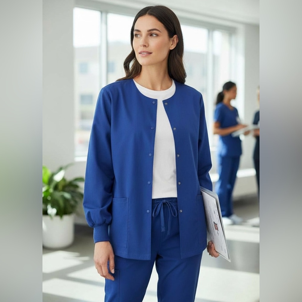 Unisex Blue Button-Up Scrub Jacket